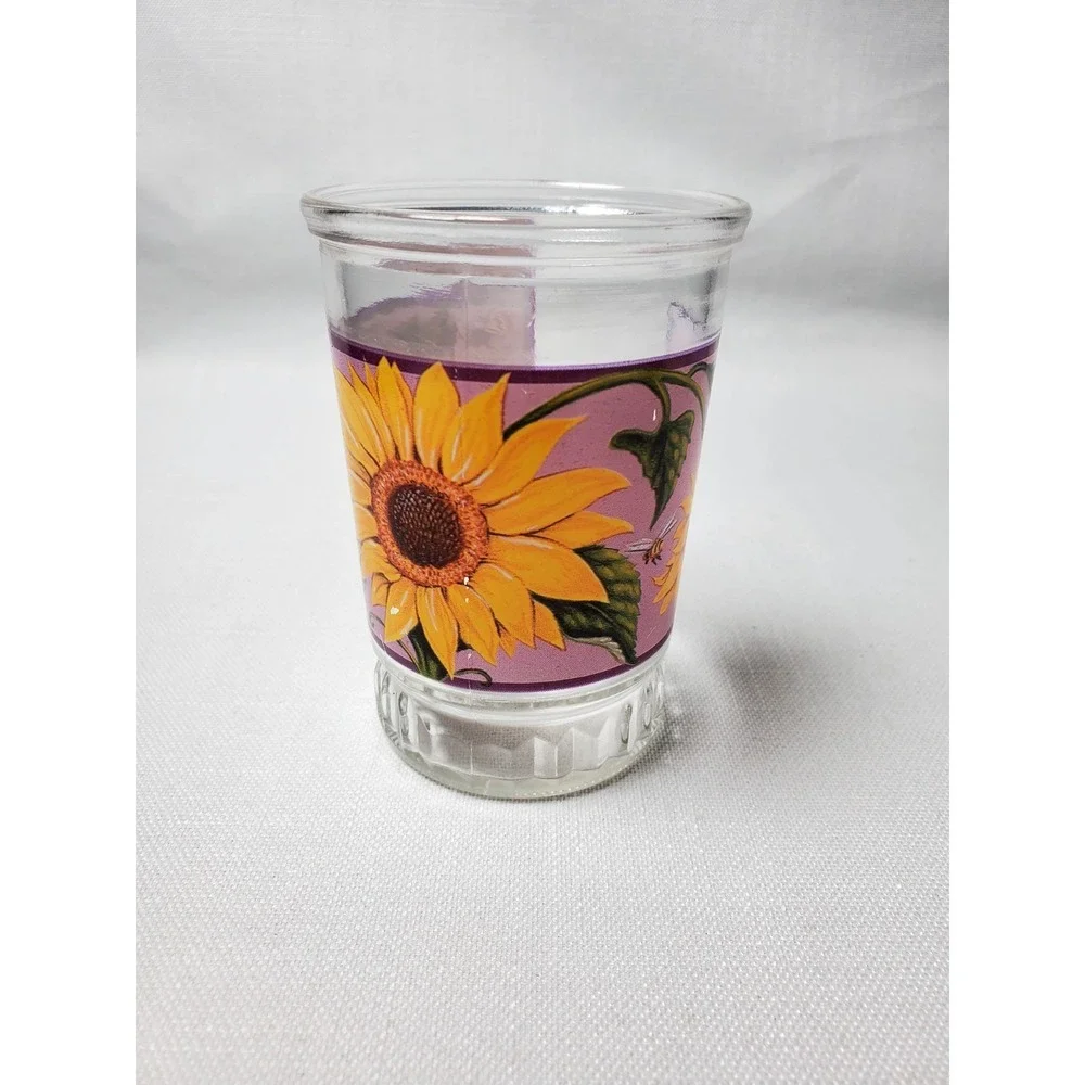 Vintage Bama Sunflower Jelly Jar Drinking Glass Cottagecore Farmhouse‎ Decor
